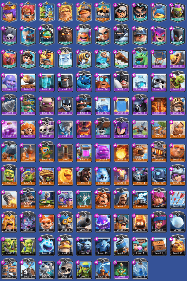 [KT13] | Level 38 | 6500 Trophies | Arena 18 | 118/125 Cards | 1890 Wins | BS Lv.22 | 6 Max | 6 Champions | 21 Legendary | 29 Epic