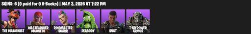 [PC/PSN/XBOX] | 6 skins | 750 V-bucks | The Machinist | Wastelander Magneto | Ringmaster Scarr | Peabody | Rust | T-60 Power Armor | Neon Reaver | Full Access