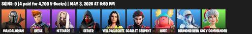 [PC/PSN] | 9 skins | Mandalorian | Reese | Nitehare | Seeker | Yellowjacket | Scarlet Serpent | Guff | Diamond Diva | Cozy Commander | Full Access