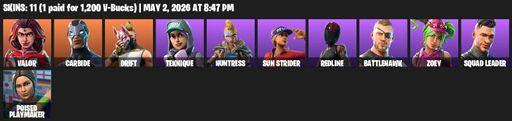 [PC/PSN/XBOX] | 11 skins | Valor | Carbide | Drift | Teknique | Huntress | Sun Strider | Redline | Battlehawk | Zoey | Squad Leader | Poised Playmaker | Full Access