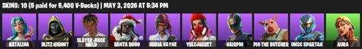 [PC/PSN/XBOX] | 10 skins | Katalina | Blitz Knight | Slayer Juice WRLD | Santa Dogg | Iridia Vayne | Yulejacket | Hairpin | Pig the Butcher | Full Access
