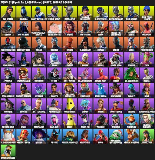 [PC/XBOX] | 91 skins | Take The L | Floss | Sparkle Specialist | Royale Knight | The Reaper | Elite Agent | Blue Squire | Omega | Sultura | Full Access