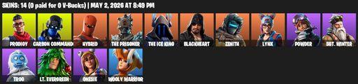 [PC/XBOX] | 14 skins | Prodigy | Carbon Commando | Hybrid | The Prisoner | The Ice King | Blackheart | Zenith | Lynx | Powder | Sgt. Winter | Trog | Full Access