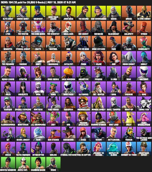 [PC/PSN/XBOX] | 104 skins | Take The L | OG STW | The Reaper | Elite Agent | Omega | Rogue Agent | Warpaint | Rose Team Leader | John Wick | Full Access