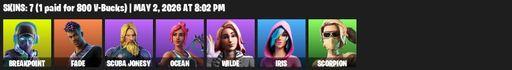[PC/PSN/XBOX] | 7 skins | Breakpoint | Fade | Scuba Jonesy | Ocean | Wilde | Iris | Scorpion | Blade of the Waning Moon | Pop Axe | Tide Axes | Full Access