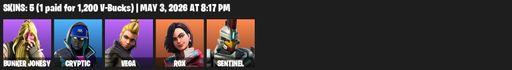 [PC/PSN/XBOX] | 5 skins | Bunker Jonesy | Cryptic | Vega | Rox | Sentinel | Default Pickaxe | Bunker Basher | Ripe Rippers | Full Access