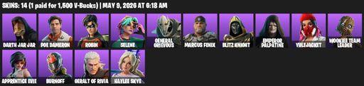 [PC/XBOX] | 14 skins | Darth Jar Jar | Poe Dameron | Robin | Selene | General Grievous | Marcus Fenix | Blitz Knight | Emperor Palpatine | Yulejacket | Full Access
