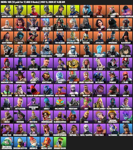 [PC/PSN/XBOX] | 105 skins | Take The L | Renegade Raider | Royale Knight | The Reaper | Elite Agent | Blue Squire | Omega | Rogue Agent | Prodigy | Full Access