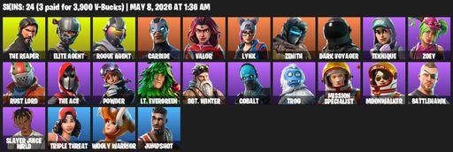 [PC/PSN/XBOX] | 24 skins | Take The L | The Reaper | Elite Agent | Rogue Agent | Carbide | Valor | Lynx | Zenith | Dark Voyager | Teknique | Zoey | Full Access