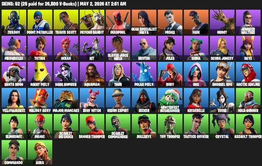 [PC] | 52 skins | Travis Scott | Trilogy | Point Patroller | Psycho Bandit | Deadpool | Gear Specialist Maya | Midas | Fade | Groot | Jennifer Walters | Full Access
