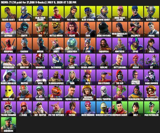 [PC/XBOX] | 71 skins | Take The L | OG STW | Travis Scott | The Reaper | Elite Agent | Blue Squire | Omega | Blue Team Leader | Prodigy | Blue Striker | Full Access