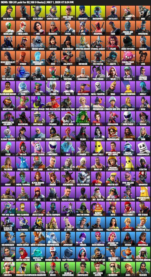 [PC/PSN/XBOX] | 180 skins | Leviathan Axe | Take The L | OG STW | The Reaper | Elite Agent | Omega | Rogue Agent | Rose Team Leader | Warpaint | Full Access