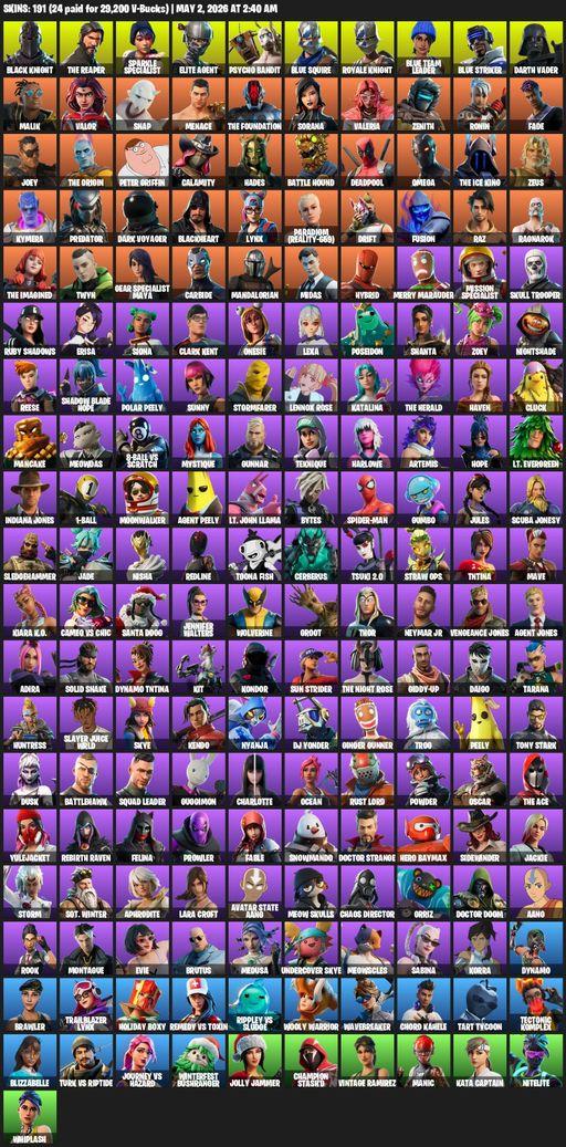 [PC/PSN/XBOX] | 191 skins | Merry Mint Axe | Leviathan Axe | Take The L | Floss | Black Knight | Sparkle Specialist | Royale Knight | The Reaper | Full Access