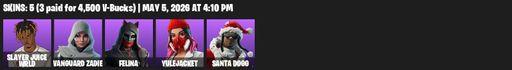 [PC/PSN/XBOX] | 5 skins | 600 V-bucks | Slayer Juice WRLD | Vanguard Zadie | Felina | Yulejacket | Santa Dogg | Outlaw's Whipknives | The Soulful One | Full Access