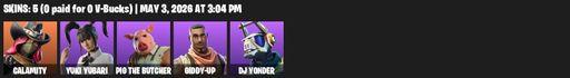 [PC/PSN/XBOX] | 5 skins | 950 V-bucks | Calamity | Yuki Yubari | Pig the Butcher | Giddy-up | DJ Yonder | Reckoning | Plexi-Plastic Axe | Smash Up | Full Access