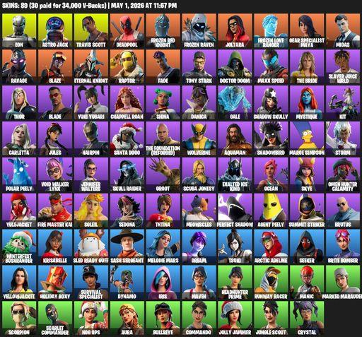 [PC/PSN/XBOX] | 89 skins | Travis Scott | Eon | Astro Jack | Deadpool | Frozen Red Knight | Frozen Raven | Joltara | Frozen Love Ranger | Full Access