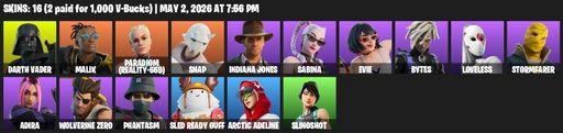 [PC/XBOX] | 16 skins | Darth Vader | Malik | Paradigm (Reality-659) | Snap | Indiana Jones | Sabina | Evie | Bytes | Loveless | Stormfarer | Adira | Full Access
