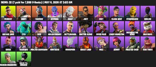 [PC/PSN/XBOX] | 32 skins | Prodigy | Drift | Carbide | Kymera | Snap | Joey | Zoey | Clark Kent | Stormfarer | Redline | Arcane Jinx | Zyg | Evie | Full Access