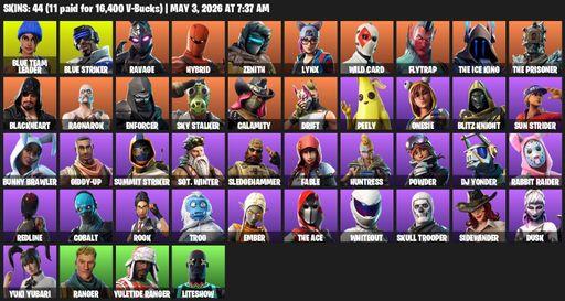 [PC/XBOX] | 44 skins | Reaper Axe | Blue Team Leader | Blue Striker | Ravage | Hybrid | Zenith | Lynx | Wild Card | Flytrap | The Ice King | Full Access