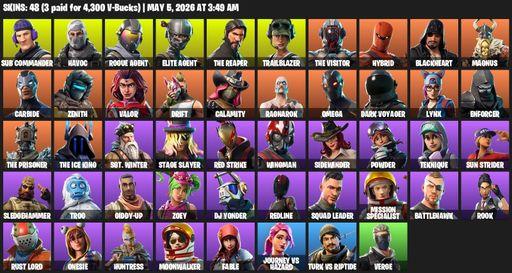 [PC/XBOX] | 48 skins | 900 V-bucks | Take The L | The Reaper | Elite Agent | Omega | Sub Commander | Havoc | Rogue Agent | Trailblazer | The Visitor | Full Access
