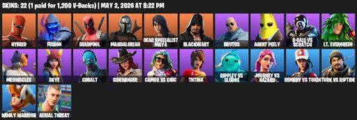[PC/PSN/XBOX] | 22 skins | Hybrid | Fusion | Deadpool | Mandalorian | Gear Specialist Maya | Blackheart | Brutus | Agent Peely | 8-Ball vs Scratch | Full Access