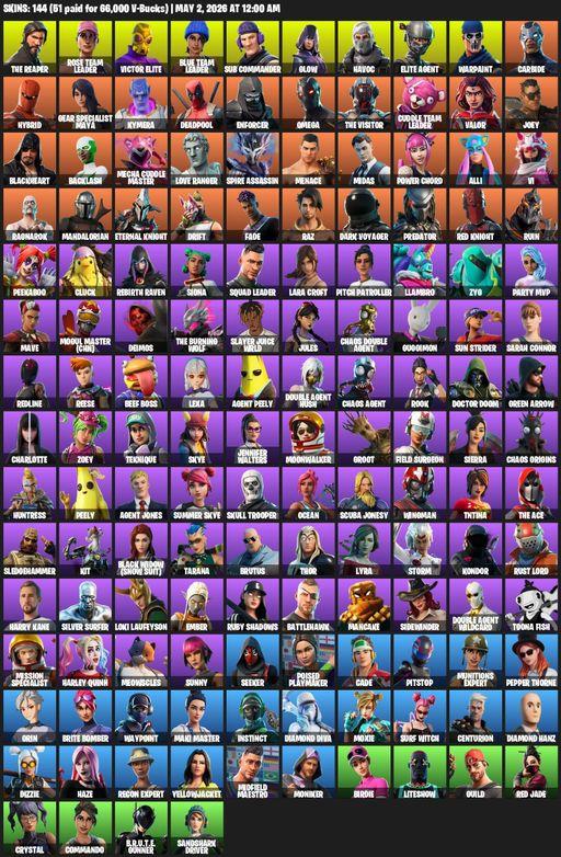 [PC/XBOX] | 144 skins | Leviathan Axe | Take The L | OG STW | The Reaper | Elite Agent | Omega | Lara Croft | Rose Team Leader | Victor Elite | Full Access