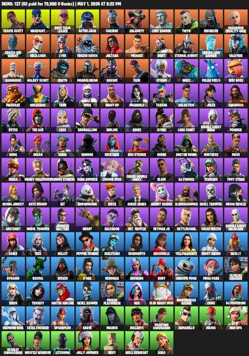 [PC/PSN] | 137 skins | Leviathan Axe | OG STW | Travis Scott | Lara Croft | Warpaint | Rose Team Leader | Astro Jack | Carbide | Calamity | Full Access