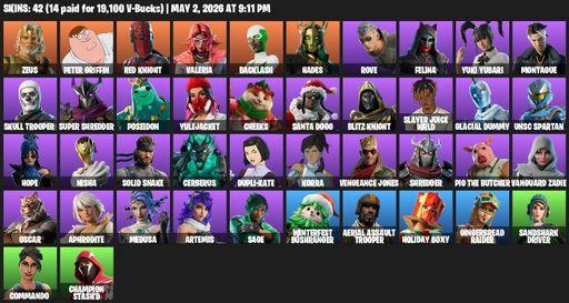 [PC/XBOX] | 42 skins | Aerial Assault Trooper | Zeus | Peter Griffin | Red Knight | Valeria | Backlash | Hades | Rove | Felina | Yuki Yubari | Full Access