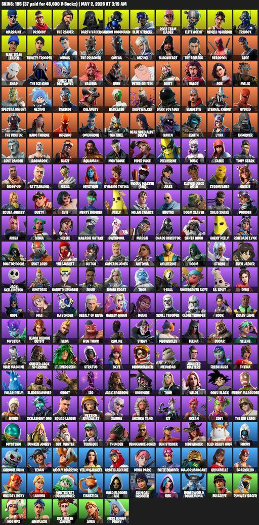 [PC/PSN/XBOX] | 195 skins | Take The L | OG STW | The Reaper | Elite Agent | Omega | Warpaint | Prodigy | Darth Vader | Carbon Commando | Blue Striker | Full Access