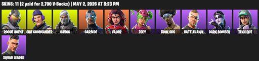 [PC/XBOX] | 11 skins | Rogue Agent | Sub Commander | Havoc | Carbide | Valor | Zoey | Funk Ops | Battlehawk | Dark Bomber | Teknique | Squad Leader | Full Access
