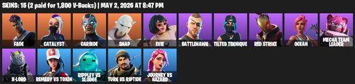 [PC/PSN/XBOX] | 15 skins | 1000 V-bucks | Fade | Catalyst | Carbide | Snap | Evie | Battlehawk | Tilted Teknique | Red Strike | Ocean | Full Access
