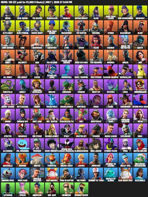 [PC/XBOX] | 126 skins | Take The L | Floss | OG STW | Royale Knight | The Reaper | Elite Agent | Blue Squire | Omega | Havoc | Trailblazer | Prodigy | Full Access