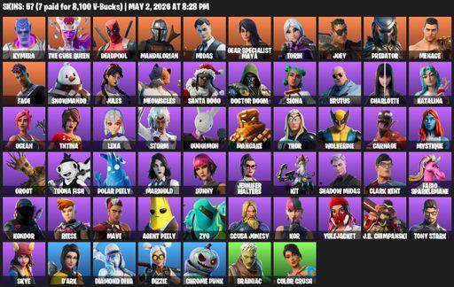 [PC/PSN/XBOX] | 57 skins | Kymera | The Cube Queen | Deadpool | Mandalorian | Midas | Gear Specialist Maya | Torin | Joey | Predator | Menace | Fade | Full Access