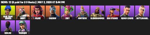 [PC/XBOX] | 12 skins | Blue Team Leader | Drift | Valor | Carbide | Zoey | Huntress | Sledgehammer | Sun Strider | Squad Leader | Battlehawk | Redline | Full Access