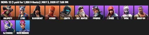 [PC/PSN/XBOX] | 12 skins | Calamity | Lynx | Blackheart | Hybrid | Zenith | Sgt. Winter | Powder | Fable | Dusk | Giddy-up | DJ Yonder | Brite Bomber | Full Access