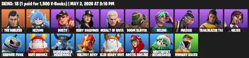 [PC/PSN/XBOX] | 18 skins | The Ageless | Nezumi | Dusty | Ruby Shadows | Geralt of Rivia | Doom Slayer | Selene | Massai | Trailblazer Tai | Helsie | Full Access