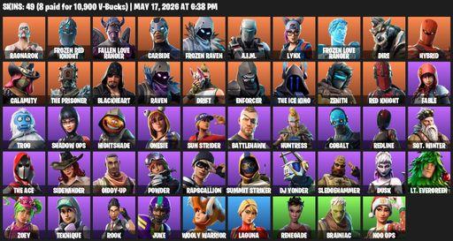 [PC/PSN/XBOX] | 49 skins | Ragnarok | Frozen Red Knight | Fallen Love Ranger | Carbide | Frozen Raven | A.I.M. | Lynx | Frozen Love Ranger | Dire | Full Access