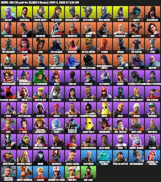 [PC/PSN/XBOX] | 106 skins | Leviathan Axe | Take The L | Galaxy | Royale Knight | The Reaper | Elite Agent | Blue Squire | Omega | John Wick | Full Access