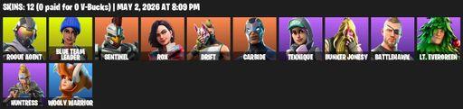 [PC/PSN/XBOX] | 12 skins | Rogue Agent | Blue Team Leader | Sentinel | Rox | Drift | Carbide | Teknique | Bunker Jonesy | Battlehawk | Lt. Evergreen | Full Access