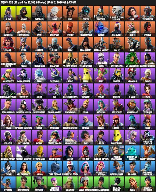 [PC/PSN/XBOX] | 120 skins | 2300 V-bucks | Merry Mint Axe | IKONIK | Omega | Glow | Enforcer | Snap | Luxe | Zenith | Sentinel | P.A.N.D.A Team Leader | Full Access