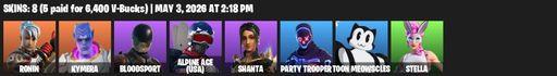 [PC/PSN] | 8 skins | Ronin | Kymera | Bloodsport | Alpine Ace (USA) | Shanta | Party Trooper | Toon Meowscles | Stella | Blade of the Waning Moon | Full Access