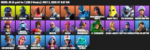 [PC/PSN/XBOX] | 26 skins | Astro Jack | Trilogy | Deadpool | Midas | Fade | Zero | Gear Specialist Maya | Agent Peely | The Devourer | Frozen Nog Ops | Full Access