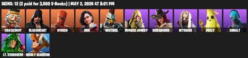 [PC/XBOX] | 12 skins | Crackshot | Blackheart | Hybrid | Rox | Sentinel | Bunker Jonesy | Sidewinder | Nitehare | Peely | Cobalt | Lt. Evergreen | Full Access