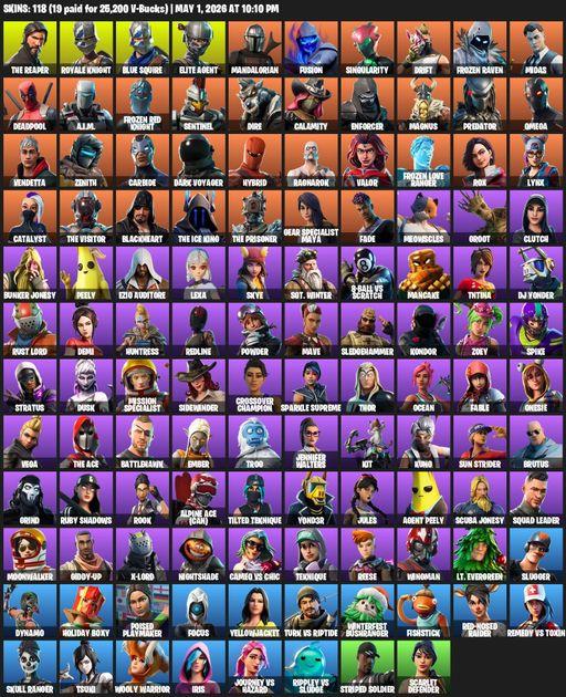 [PC/XBOX] | 118 skins | 1400 V-bucks | Floss | Take The L | Royale Knight | The Reaper | Elite Agent | Blue Squire | Omega | Mandalorian | Fusion | Full Access
