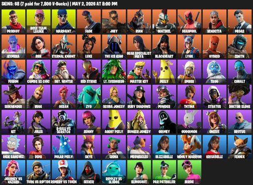 [PC/PSN/XBOX] | 68 skins | OG STW | Reaper Axe | Prodigy | Rose Team Leader | Warpaint | Fade | Joey | Ruin | Sentinel | Deadpool | Vendetta | Midas | Full Access