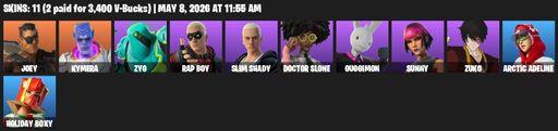 [PC/PSN/XBOX] | 11 skins | Joey | Kymera | Zyg | Rap Boy | Slim Shady | Doctor Slone | Guggimon | Sunny | Zuko | Arctic Adeline | Holiday Boxy | Full Access