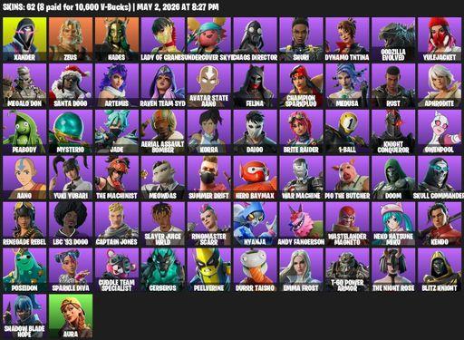 [PC/XBOX] | 62 skins | Xander | Zeus | Hades | Lady of Cranes | Undercover Skye | Chaos Director | Shuri | Dynamo TNTina | Godzilla Evolved | Full Access