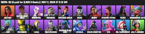 [PC/PSN/XBOX] | 20 skins | Joltara | Slayer Juice WRLD | Gwenpool | Meowdas | Explorer Emilie | Daigo | Kendo | Dynamo TNTina | Felina | Full Access