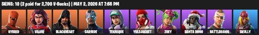[PC/PSN/XBOX] | 10 skins | Hybrid | Valor | Blackheart | Carbide | Teknique | Yulejacket | Zoey | Santa Dogg | Battlehawk | Skully | Dragon's Claw | Full Access