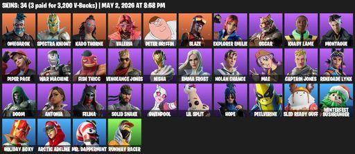 [PC/PSN] | 34 skins | Omegarok | Spectra Knight | Kado Thorne | Valeria | Peter Griffin | Blaze | Explorer Emilie | Oscar | Khaby Lame | Montague | Full Access